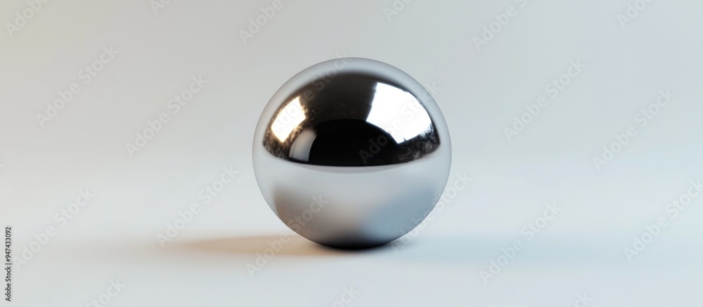 Poster gray metallic sphere on a white background with reflective glare 3d rendering