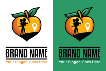 simple modern movie film making georgia peach pin logo design vector illustration