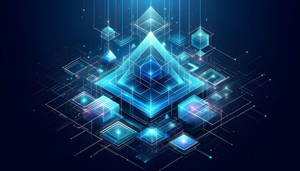 Blue neon geometric abstract background
