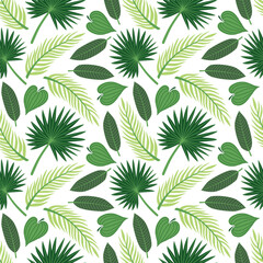 Green tropical leaves seamless pattern. Flat style vector illustrated background