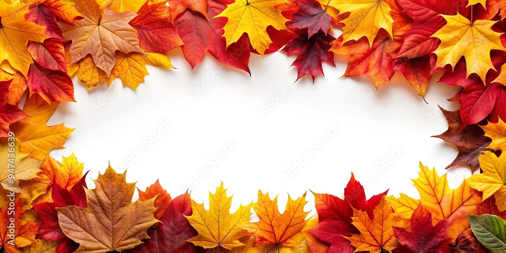 Sticker Autumn leaves border with vibrant red, orange, and yellow foliage , Fall, foliage, seasonal, nature, colorful, autumnal, outdoors