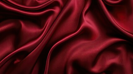 A flat lay of deep red satin fabric, with a smooth, flowing texture that exudes luxury and warmth.