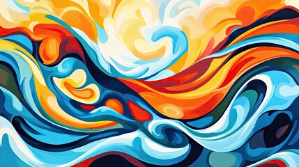 A lively composition of abstract waves, with bright colors and dynamic movement.