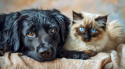 Charming bond  adorable puppy and kitten in soft pastel hues for heartwarming companionship