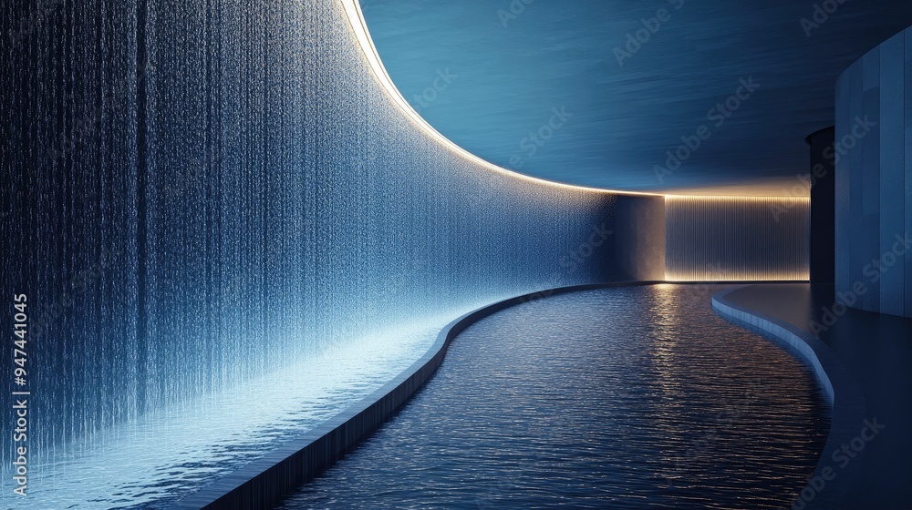 Poster sleek abstract architectural background featuring water illuminated in a nighttime setting 3d illust