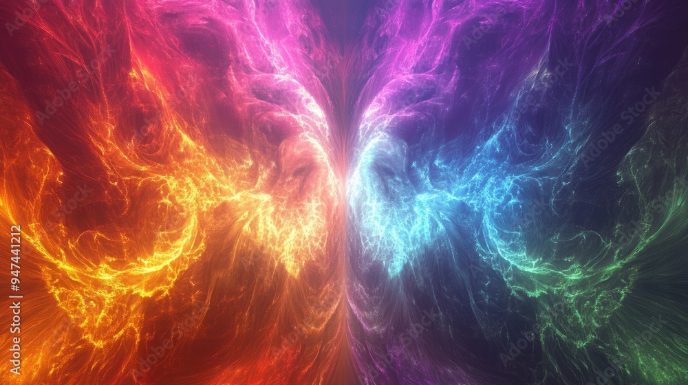 Poster abstract colorful fractal light background in 3d rendering