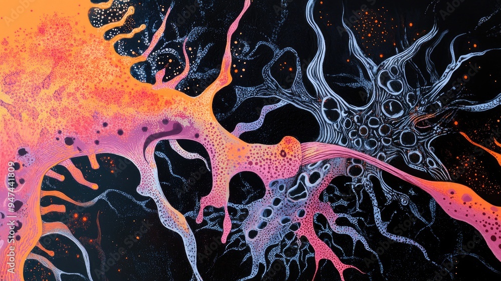 Poster abstract illustration of neuron nerve cells showcasing intricate designs and patterns