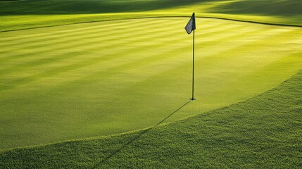 Obraz premium A serene golf green with a flagstick standing tall, the hole clearly visible against the smooth surface.