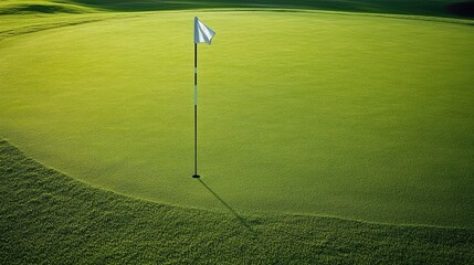 Obraz premium A serene golf green with a flagstick standing tall, the hole clearly visible against the smooth surface.
