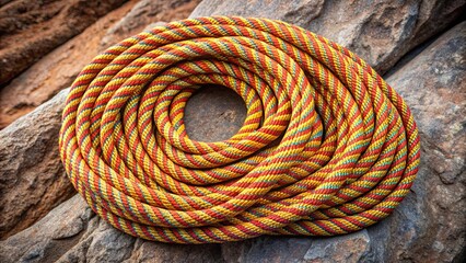 Braided rock climbing rope in a neatly coiled stack , climbing, equipment, adventure, outdoor, coil - Powered by Adobe