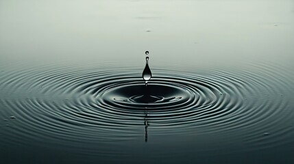 A single drop of water creating ripples on a calm surface, symbolizing impact and change.