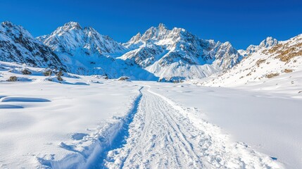 Obraz premium Snow Covered Mountain Path In Winter Landscape