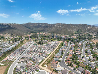 Aerial view of middle class community big houses, Escondido, South California, USA.