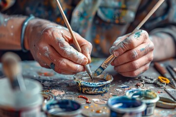 Creating Jewelry from Epoxy Resin in Workshop, Craftsman Jeweler Makes Jewelry from Epoxy Resin