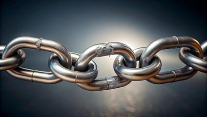 Obraz premium Close-up of a broken chain symbolizing the weakest link in a chain, fractured, disconnected, failure, weakness