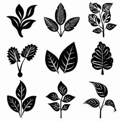 Croton (Codiaeum variegatum) Pot Plant Icon Set, Codiaeum Plant Flat Design, Abstract Croton Symbols