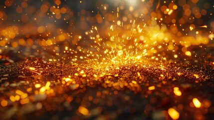 Dynamic scene of an industrial welder creating sparks while working with metal sheets