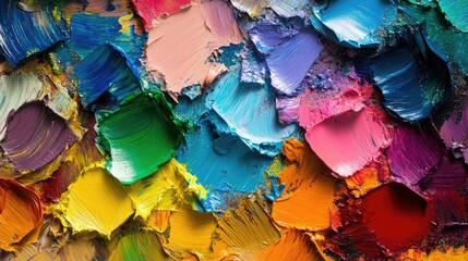 A vibrant palette covered with various paint colors, each smear telling a part of the artist story.