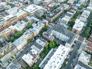 Fototapeta premium Aerial View over Hoboken in New Jersey in USA, Building and house with road.