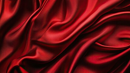 Obraz premium A vibrant, silky red satin fabric arranged in elegant folds, creating a rich and luxurious flat lay backdrop.