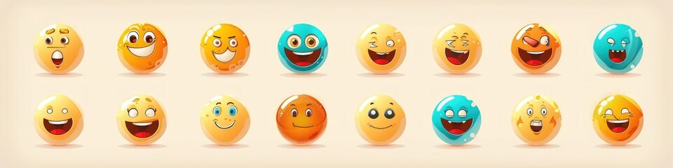 Fototapeta premium A set of creative and humorous emojis, ideal for social media posts, designed in high-resolution vector illustration.
