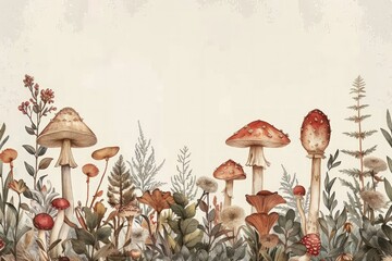Autumnal Mushroom Illustration