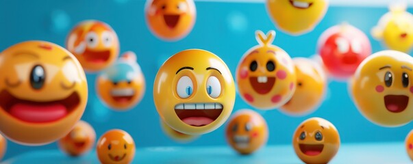 A selection of 3D emojis with diverse emotions, floating gently in a bright setting with plenty of space for text.