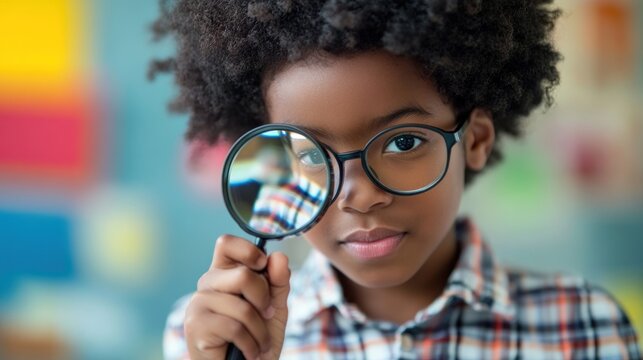 Young Boy Looking Through Magnifying Glass