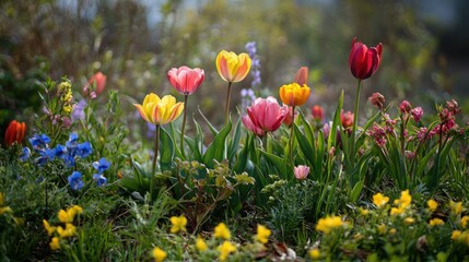 Obraz premium An array of early blooms, showcasing the beauty of nature waking up after winter.