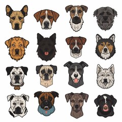 Obraz premium Dogs Doodle Set, Pet Animal Symbols, Hand Drawn Puppy Icons Silhouettes, Sketched Dog Character