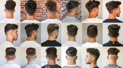 Diverse men s hairstyles from the back  a stylish collage showcasing unique cuts and textures