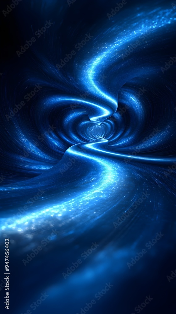 Poster abstract digital art with a swirling blue pattern, creating an illusion of depth and movement.