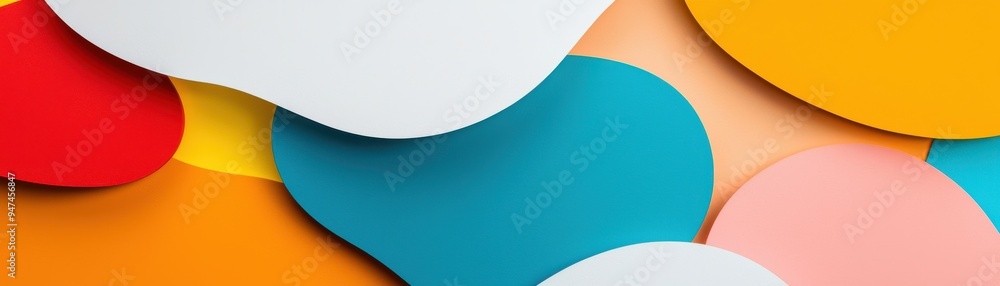 Poster a vibrant composition of colorful paper shapes, creating a playful and modern background ideal for c