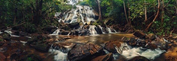Obraz premium Serene Waterfall in Lush Jungle