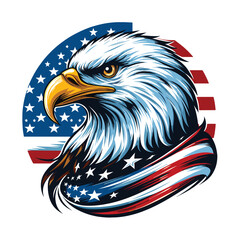 Patriotic eagle illustration, vector style, red white and blue, symbolizing American pride. Eagle The national symbol of the USA, With America Flag Color. American flag painted bald eagle.	