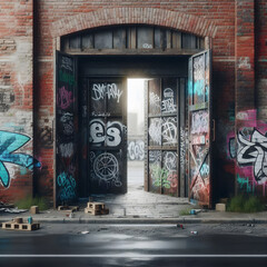 old classic building brick concrete wall street art cityscape