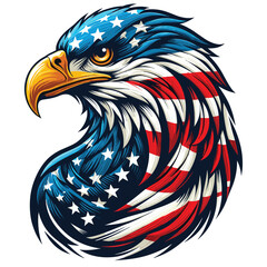 Patriotic bald eagle illustration vector art in red, white, blue, perfect for Independence Day. Eagle The national symbol of the USA, With America Flag Color. American flag painted bald eagle.	