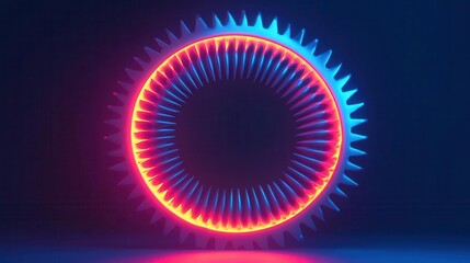 A holographic 3D gear with sharp teeth and glowing edges, holo, gear, glowing