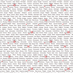 Lettering abstract pattern. Names of kitchen herbs and spicies. Vector illustration
