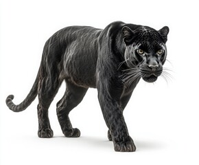 Black Panther standing, full-body shot isolated on a white background with a clipping path. 