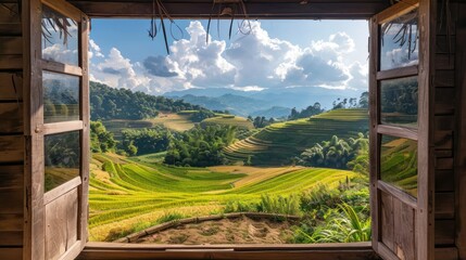 Fototapeta premium Rice Terraces View from Window