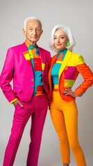 Fototapeta premium A man and woman are wearing colorful suits and standing next to each other