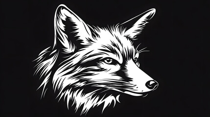 Obraz premium A wolf's head rendered in black and white against a black background, perfect for striking visuals and impactful designs.
