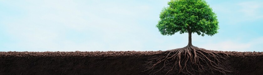 A vibrant tree showcasing its roots, symbolizing growth, strength, and the importance of nature in our lives.