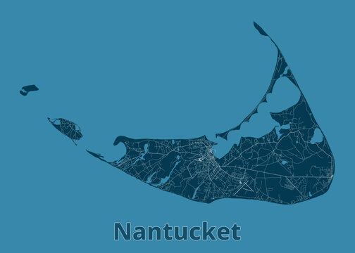 Nantucket Island Blueprint Map Poster, Massachusetts, New England Island, USA