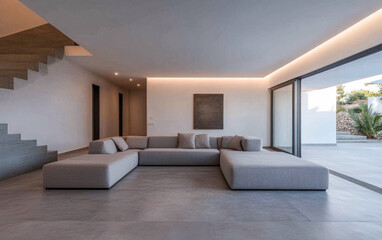 Fototapeta premium Mediterranean luxury property with stylish design in earthy tones. Luxury Real Estate concept image.