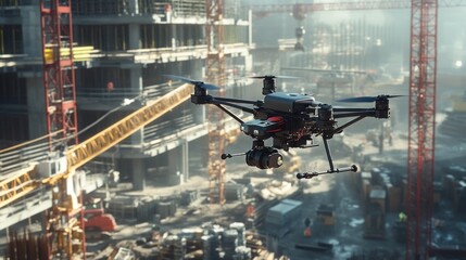 Fototapeta premium A construction site with a drone flying over it