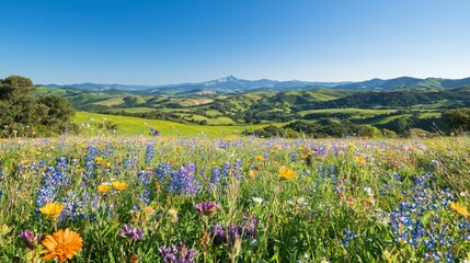 Fototapeta premium Blooming Wildflowers in a Mountain Meadow Landscape