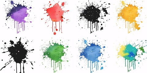 Vibrant and messy splatter set with various colors and textures.