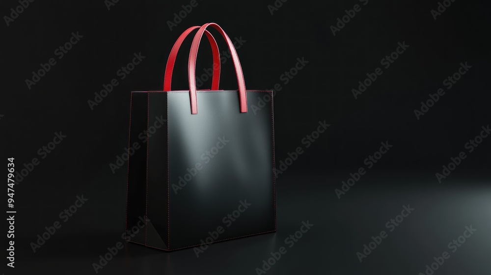 Sticker Black Tote Bag with Red Handles